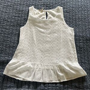 Women’s White Eyelet Tank Top with Ruffle Hem